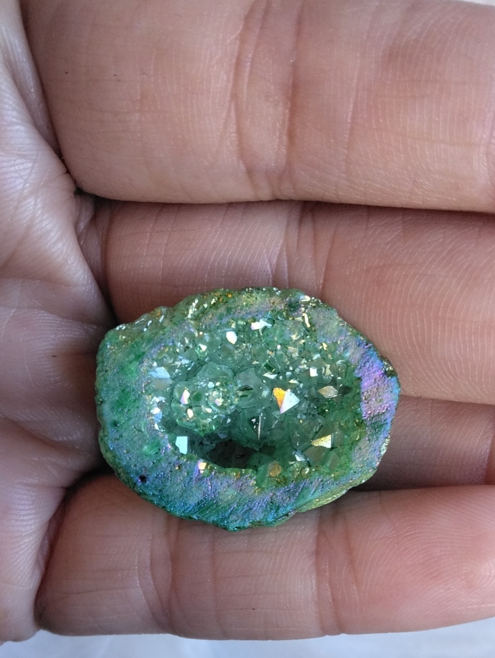 Small Green Aura Druzy Geode Iridescent Druzy Geode Display Piece - Picture 4 of 5